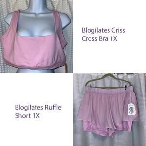 Blogilates Women's Ruffle Woven Mid-Rise Shorts & Criss Cross Bra 1X
